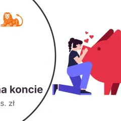 ING oferuje 5,5% na koncie do 400 tys. zł. Kobieta przytula skarbonkę, symbolizując troskę o oszczędności, w przeciwieństwie do mbank.