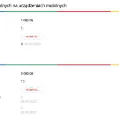 Limity przelewów mBank: pojedyncza transakcja 1000 zł, dzienna 5. Usługa BLIK: dzienna wartość 3000 zł, dzienna liczba 10.
