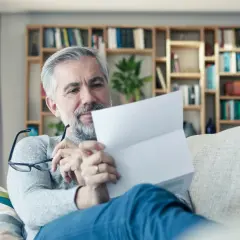 Mężczyzna czyta dokument, zastanawiając się, czym jest ubezpieczeniowy fundusz gwarancyjny.