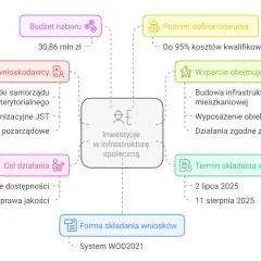Mapa myśli o inwestycjach w infrastrukturę społeczną. Budżet 30,86 mln zł, dofinansowanie do 95%. Czy to pieniądze z KPO, czy pożyczka?