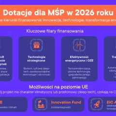 Dotacje dla MŚP w 2026 roku: kluczowe filary finansowania to innowacje, technologie strategiczne, efektywność energetyczna i transformacja cyfrowa. Dowiedz się, ile dostaje się dofinansowania na firmę.