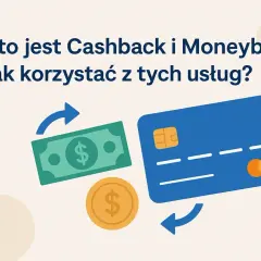 Karta płatnicza, banknot i moneta symbolizują **cashback**. Dowiedz się, jak korzystać z tych usług.