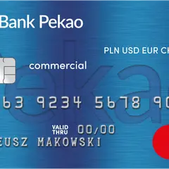 Karta Bank Pekao z danymi Tadeusza Makowskiego. W razie potrzeby, jak zablokować kartę Pekao, skontaktuj się z bankiem.
