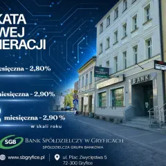 Lokaty co to? SGB Gryfice oferuje lokaty 3, 6 i 12 miesięczne z oprocentowaniem 2,80% i 2,90%. Bank zlokalizowany przy ul. Plac Zwycięstwa 5.