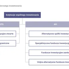 Schemat podziału instytucji zbiorowego inwestowania: UCITS (fundusze otwarte, zagraniczne) i AFI (alternatywne, specjalistyczne, zamknięte). Fundusz powierniczy co to?