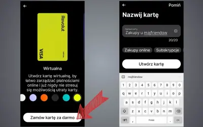 Tworzenie wirtualnej karty Revolut "Zakupy u majfriendow" do łatwego zarządzania płatnościami online.