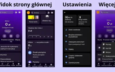Ekran aplikacji z opcjami dla rodziców i dzieci, w tym zarządzanie kieszonkowym. Revolut kids to funkcja ułatwiająca kontrolę wydatków.
