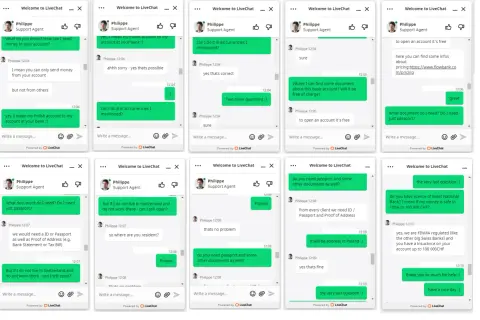 Rozmowa o założeniu konta zagranicznego online. Klient pyta o dokumenty, waluty i bezpieczeństwo.