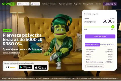 Mr. Hajsem zaprasza po pozyczki jak Vivus do 5000 zł RRSO 0%. Sprawdź ofertę na pierwszej pożyczce.