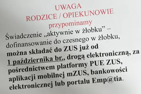 Dofinansowanie do żłobka można składać do ZUS już od 1 października br. drogą elektroniczną.