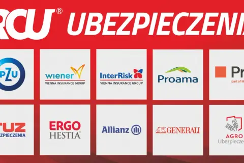 Logotypy agencji ubezpieczeniowych: PZU, Wiener, InterRisk, Proama, Pru, TUZ, Ergo Hestia, Allianz, Generali, Agro Ubezpieczenia.