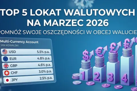 Top 5 lokat walutowych na marzec 2026: USD 5.5%, EUR 4.8%, GBP 4.6%, CHF 3.0%, JPY 2.5% p.a. Sprawdź, jaki procent na lokacie możesz zyskać!