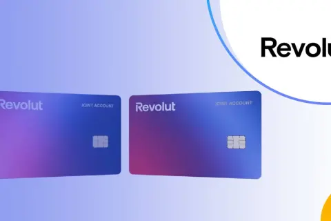 Dwie karty Revolut z napisem "JOINT ACCOUNT" w gradientach fioletu i niebieskiego.