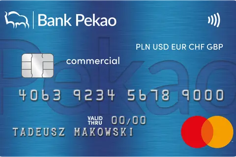 Karta Bank Pekao z danymi Tadeusza Makowskiego. W razie potrzeby, jak zablokować kartę Pekao, skontaktuj się z bankiem.