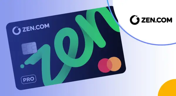 Karta ZEN.COM PRO z zielonym, falującym logo. Obok logo ZEN.COM.