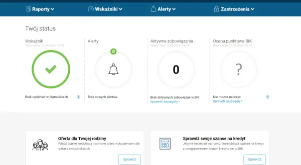 Status Twojego konta BIK: brak opóźnień w płatnościach, brak alertów i zobowiązań. Czy bik jest bezpieczny? Tak, dane są chronione.
