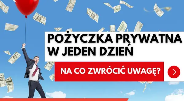 Szukasz pożyczki prywatne kogo polecacie? Mężczyzna z balonem i spadające banknoty. Dowiedz się, na co zwrócić uwagę.