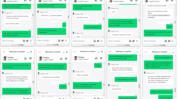 Rozmowa o założeniu konta zagranicznego online. Klient pyta o dokumenty, waluty i bezpieczeństwo.
