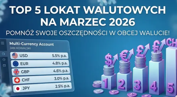 Top 5 lokat walutowych na marzec 2026: USD 5.5%, EUR 4.8%, GBP 4.6%, CHF 3.0%, JPY 2.5% p.a. Sprawdź, jaki procent na lokacie możesz zyskać!