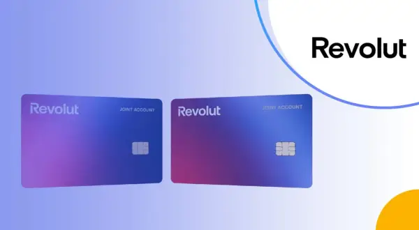 Dwie karty Revolut z napisem "JOINT ACCOUNT" w gradientach fioletu i niebieskiego.