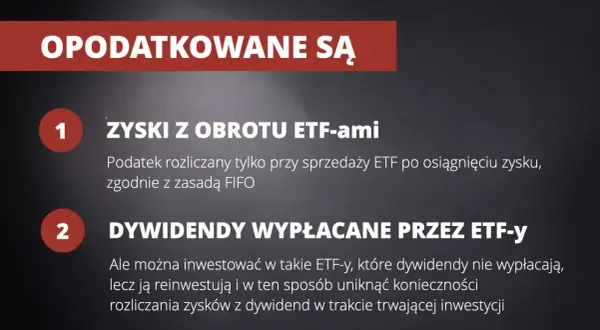 Opodatkowane są zyski z obrotu ETF-ami i dywidendy wypłacane przez ETF-y. Dowiedz się, co to fundusze ETF i jak działają.