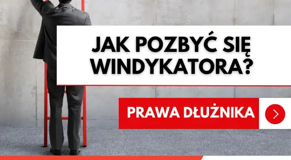 Mężczyzna w garniturze stoi przed drabiną, zastanawiając się, co może windykator chwilówki. Tekst: "Jak pozbyć się windykatora?".