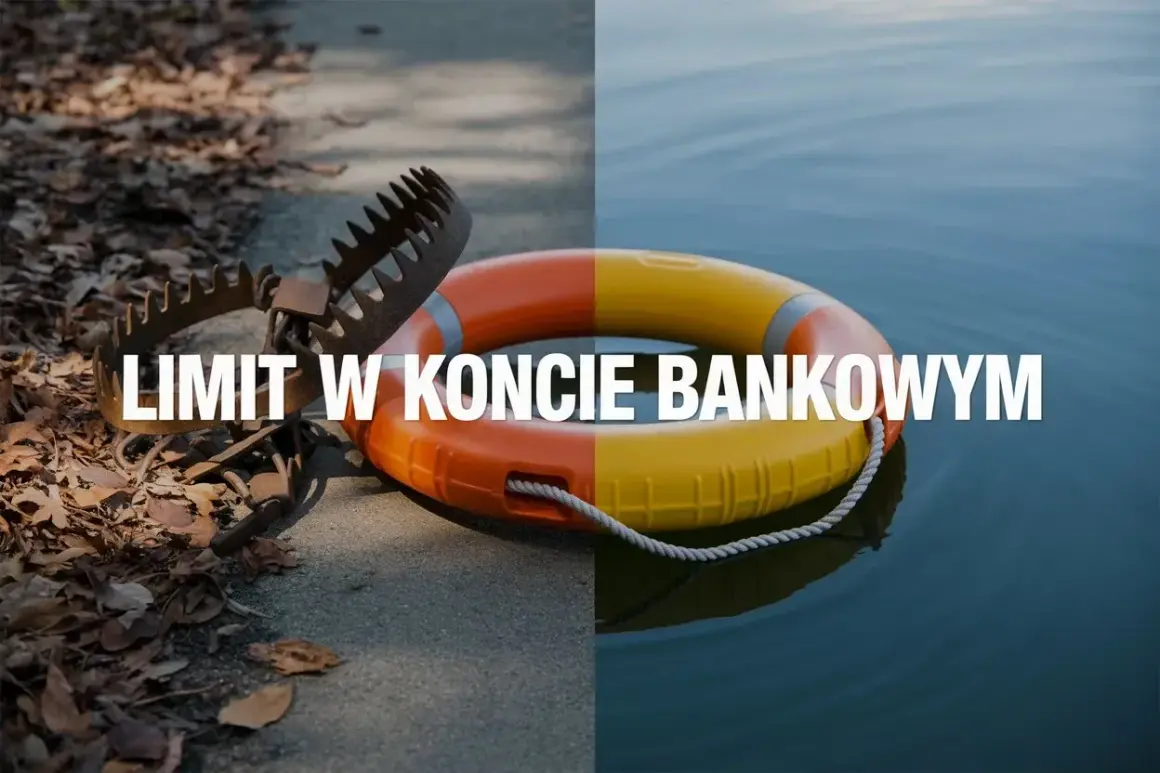 Pułapka na zwierzęta i koło ratunkowe symbolizują ryzyko i ratunek w kontekście limitu debetowego.