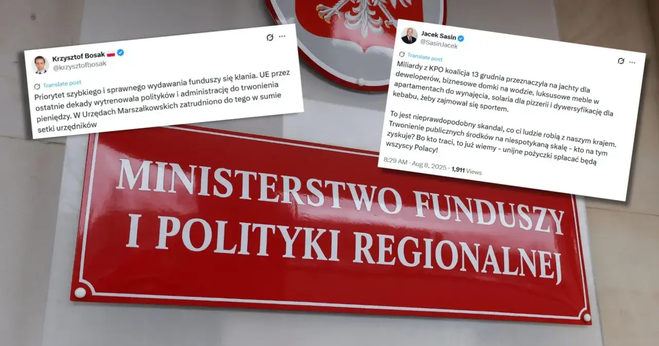 Dyskusja o pieniądzach z KPO: czy to pożyczka? Tweet Jacka Sasina i Krzysztofa Bosaka na tle tablicy
