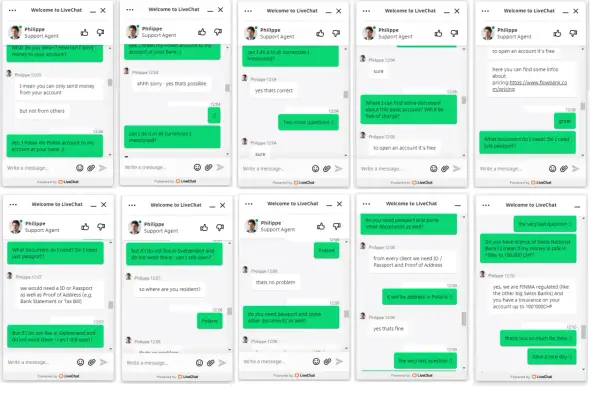 Rozmowa o założeniu konta zagranicznego online. Klient pyta o dokumenty, waluty i bezpieczeństwo.