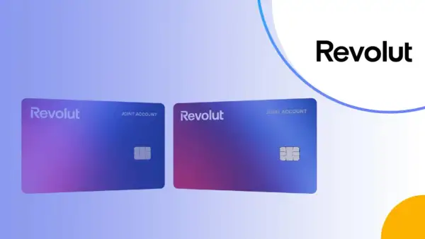 Dwie karty Revolut z napisem "JOINT ACCOUNT" w gradientach fioletu i niebieskiego.